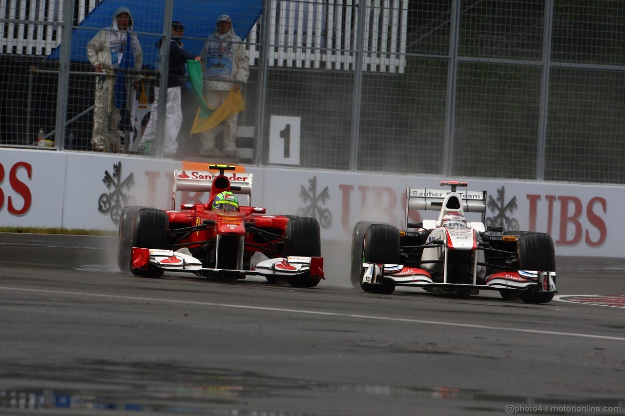 GP CANADA, 12.06.2011- Gara, Felipe Massa (BRA), Ferrari, F-150 Italia e Kamui Kobayashi (JAP), Sauber F1 Team C30 