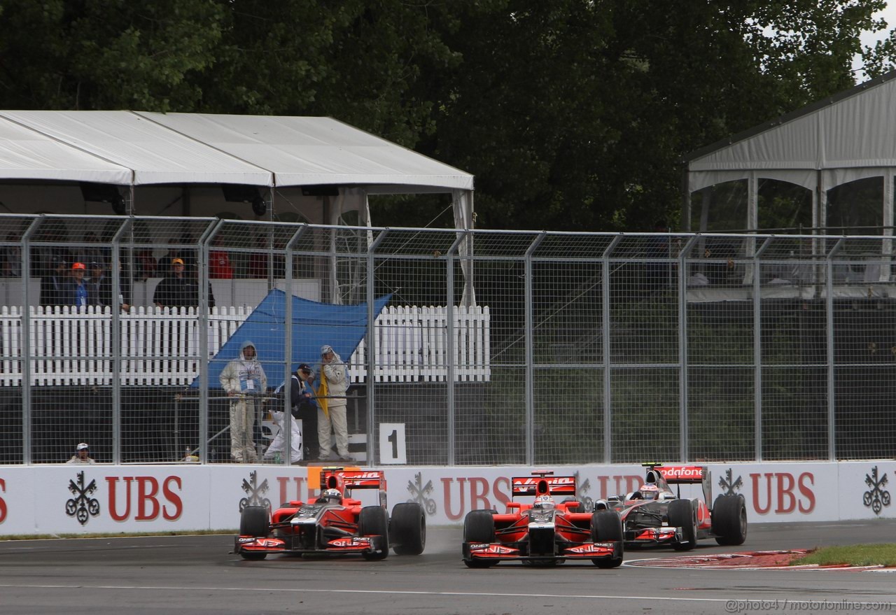 GP CANADA, 12.06.2011- Gara, Jerome D'Ambrosio (BEL), Marussia Virgin Racing VR-02 e Timo Glock (GER), Marussia Virgin Racing VR-02 