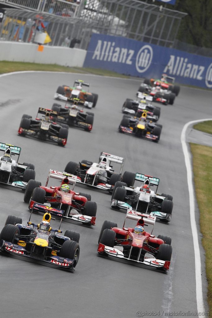 GP CANADA, 12.06.2011- Gara, Sebastian Vettel (GER), Red Bull Racing, RB7 e Fernando Alonso (ESP), Ferrari, F-150 Italia 