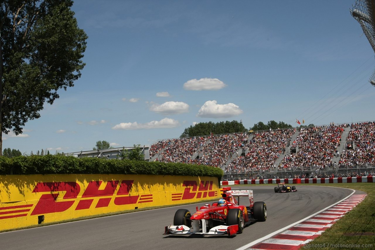 GP CANADA, 10.06.2011- Prove Libere 2, Venerdi', Fernando Alonso (ESP), Ferrari, F-150 Italia davanti a Sebastian Vettel (GER), Red Bull Racing, RB7 