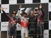 GP CINA, 17.04.2011- Gara, Lewis Hamilton (GBR), McLaren Mercedes, MP4-26 vincitore, Sebastian Vettel (GER), Red Bull Racing, RB7 secondo e Mark Webber (AUS), Red Bull Racing, RB7 terzo