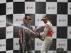 GP CINA, 17.04.2011- Gara, Lewis Hamilton (GBR), McLaren Mercedes, MP4-26 vincitore, Sebastian Vettel (GER), Red Bull Racing, RB7 secondo e Mark Webber (AUS), Red Bull Racing, RB7 terzo