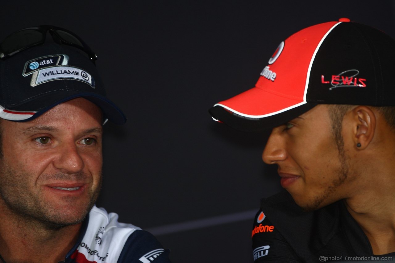 GP CINA, 14.04.2011- Conferenza Stampa, Rubens Barrichello (BRA), Williams FW33 e Lewis Hamilton (GBR), McLaren  Mercedes, MP4-26 