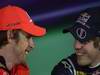 GP CINA, 16.04.2011- Qualifiche, Conferenza Stampa, Jenson Button (GBR), McLaren  Mercedes, MP4-26 e Sebastian Vettel (GER), Red Bull Racing, RB7 