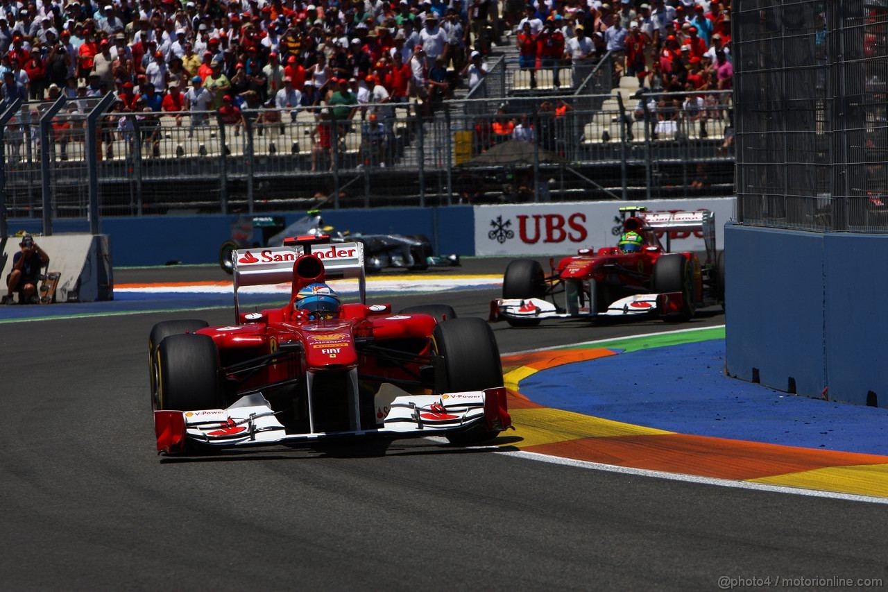 GP EUROPA, 26.06.2011- Gara, Fernando Alonso (ESP), Ferrari, F-150 Italia davanti a Felipe Massa (BRA), Ferrari, F-150 Italia 