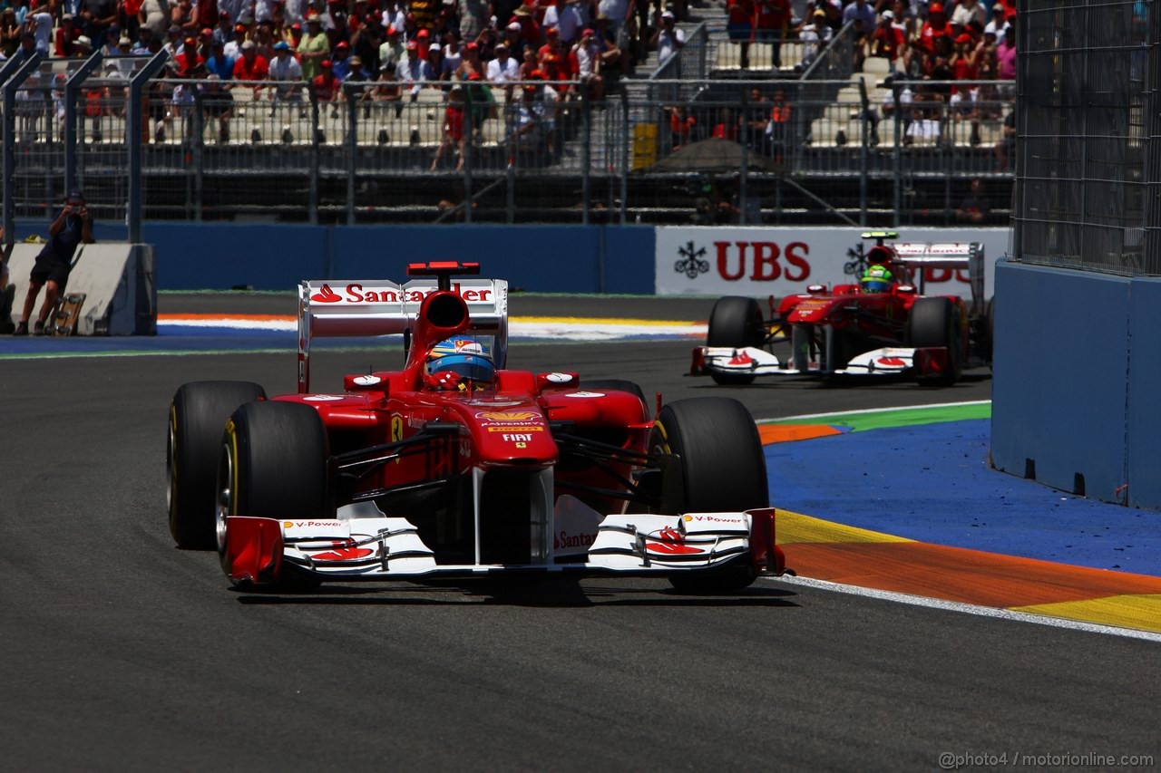 GP EUROPA, 26.06.2011- Gara, Fernando Alonso (ESP), Ferrari, F-150 Italia davanti a Felipe Massa (BRA), Ferrari, F-150 Italia 