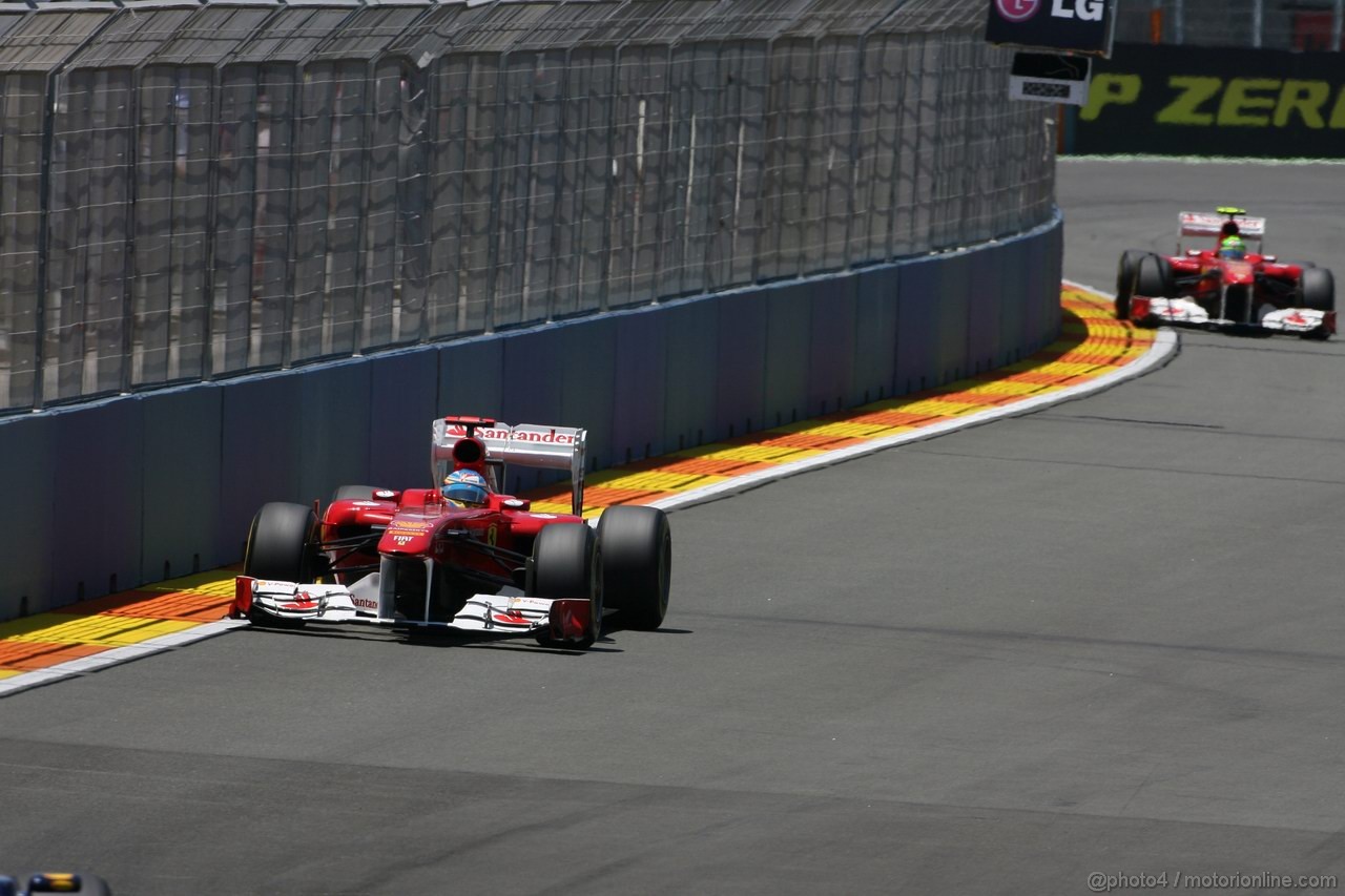 GP EUROPA, 26.06.2011- Gara, Fernando Alonso (ESP), Ferrari, F-150 Italia davanti a Felipe Massa (BRA), Ferrari, F-150 Italia 