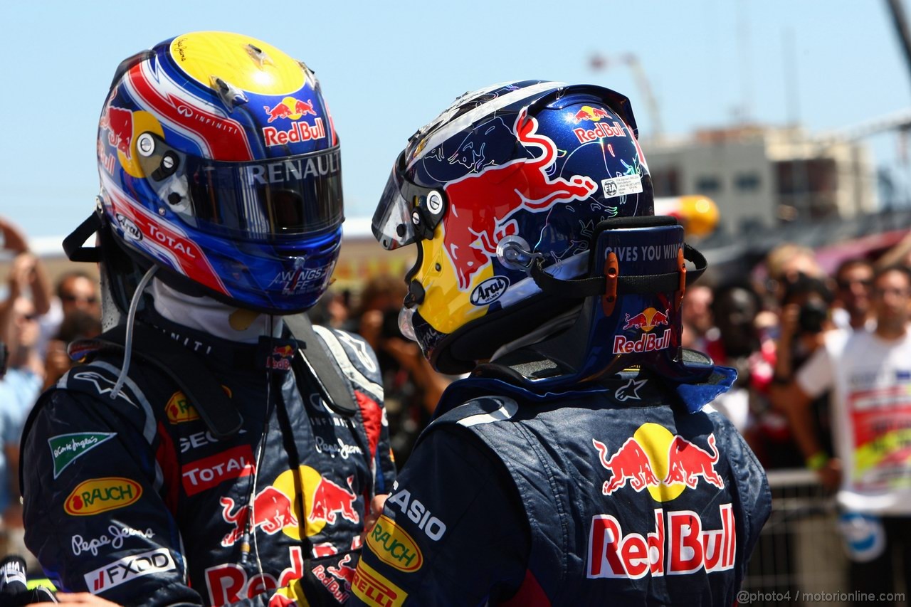 GP EUROPA, 26.06.2011- Gara, Mark Webber (AUS), Red Bull Racing, RB7 terzo e Sebastian Vettel (GER), Red Bull Racing, RB7 vincitore 