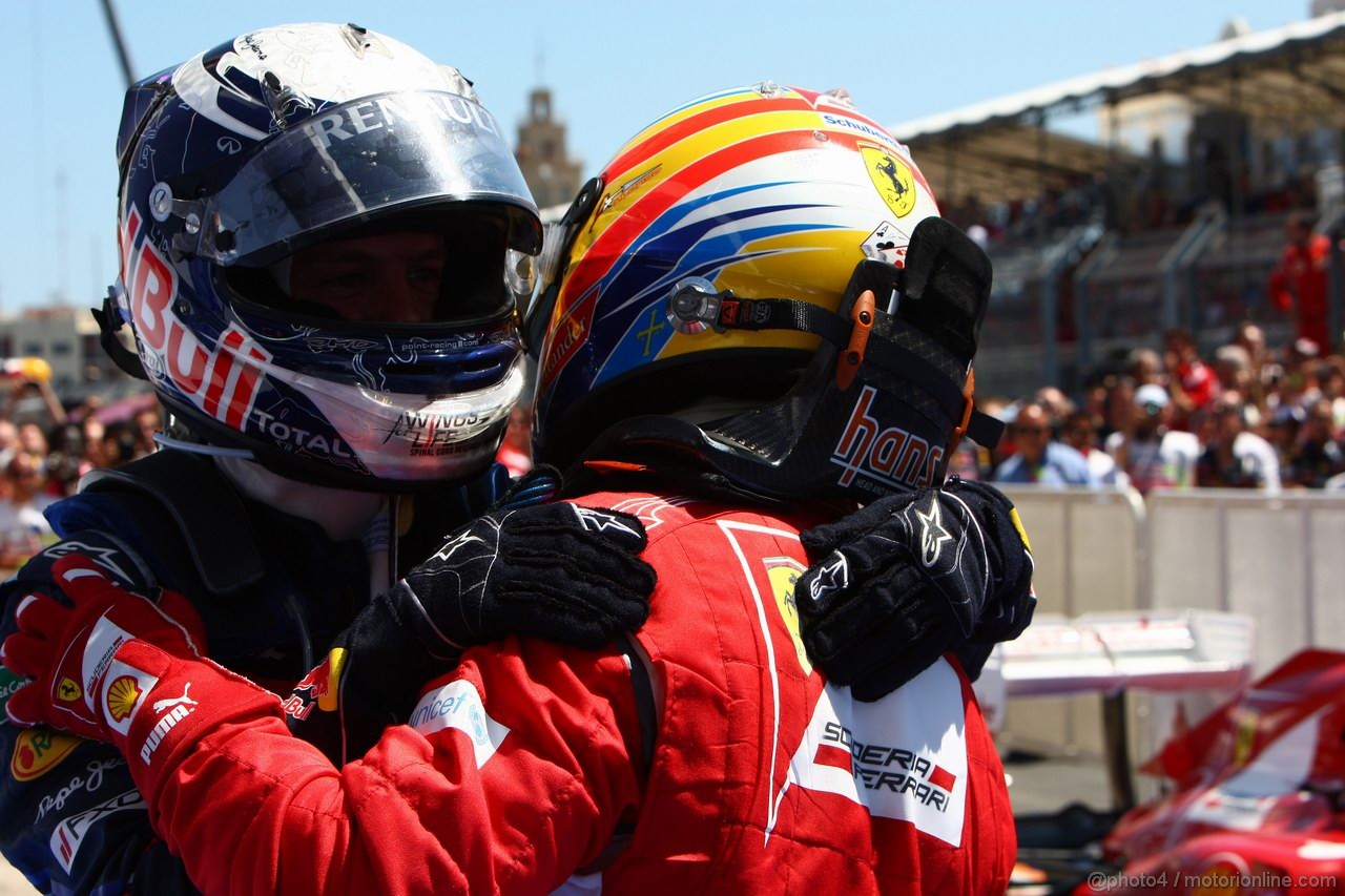 GP EUROPA, 26.06.2011- Gara, Sebastian Vettel (GER), Red Bull Racing, RB7 vincitore e Fernando Alonso (ESP), Ferrari, F-150 Italia secondo 