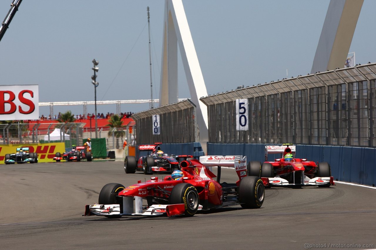 GP EUROPA, 26.06.2011- Gara, Fernando Alonso (ESP), Ferrari, F-150 Italia davanti a Felipe Massa (BRA), Ferrari, F-150 Italia 