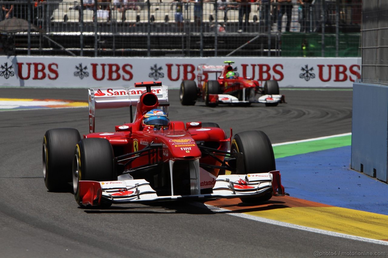 GP EUROPA, 26.06.2011- Gara, Fernando Alonso (ESP), Ferrari, F-150 Italia davanti a Felipe Massa (BRA), Ferrari, F-150 Italia 