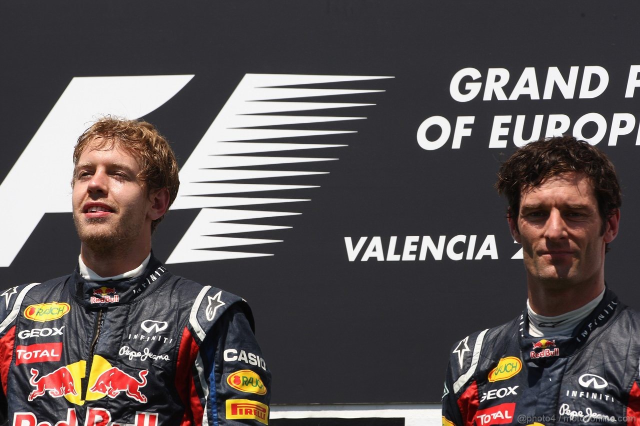 GP EUROPA, 26.06.2011- Gara, Sebastian Vettel (GER), Red Bull Racing, RB7 vincitore e Mark Webber (AUS), Red Bull Racing, RB7 terzo 