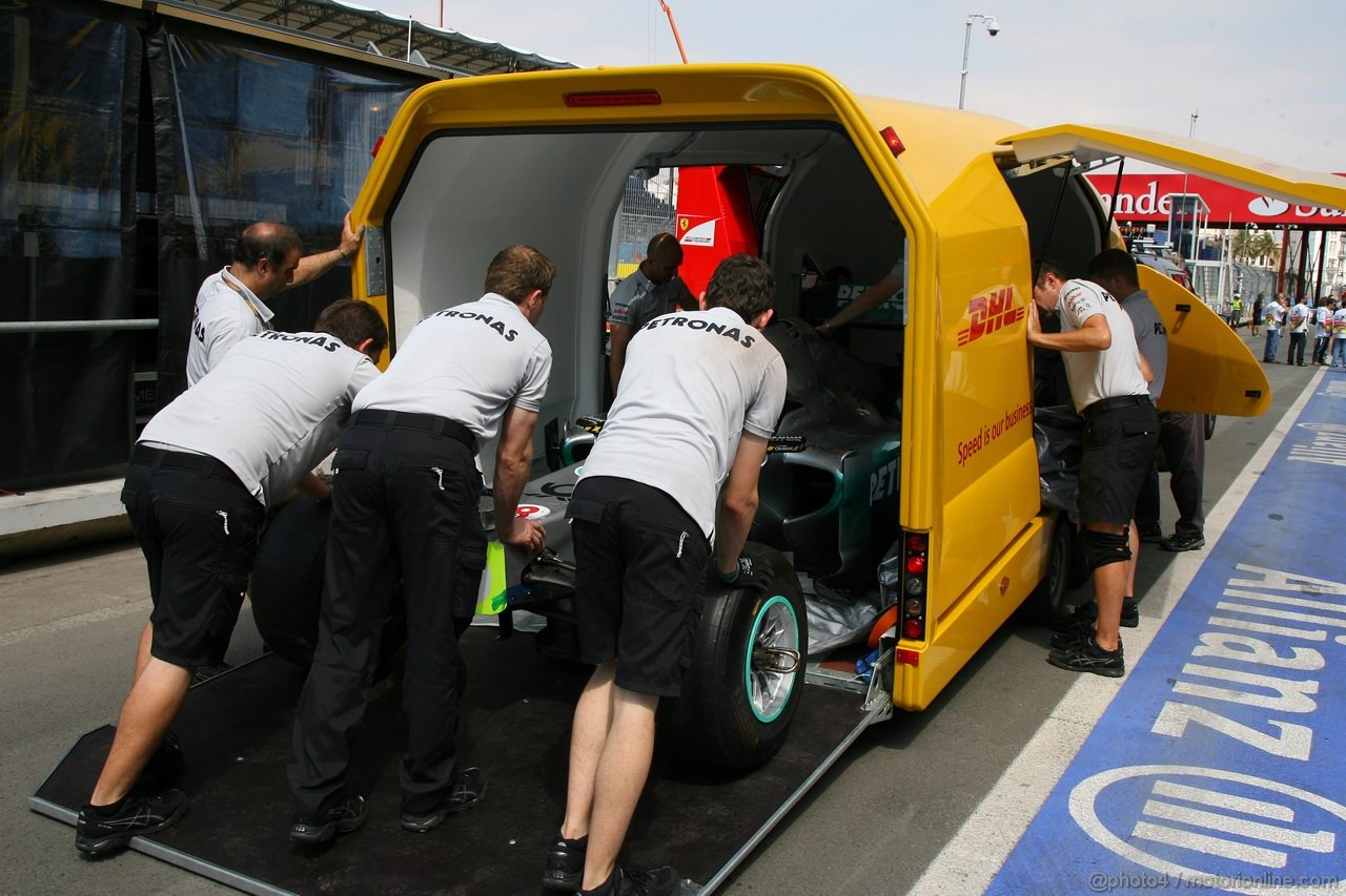 GP EUROPA, 23.06.2011- The Mercedes GP Petronas F1 Team, MGP W02 coming in the circuit
