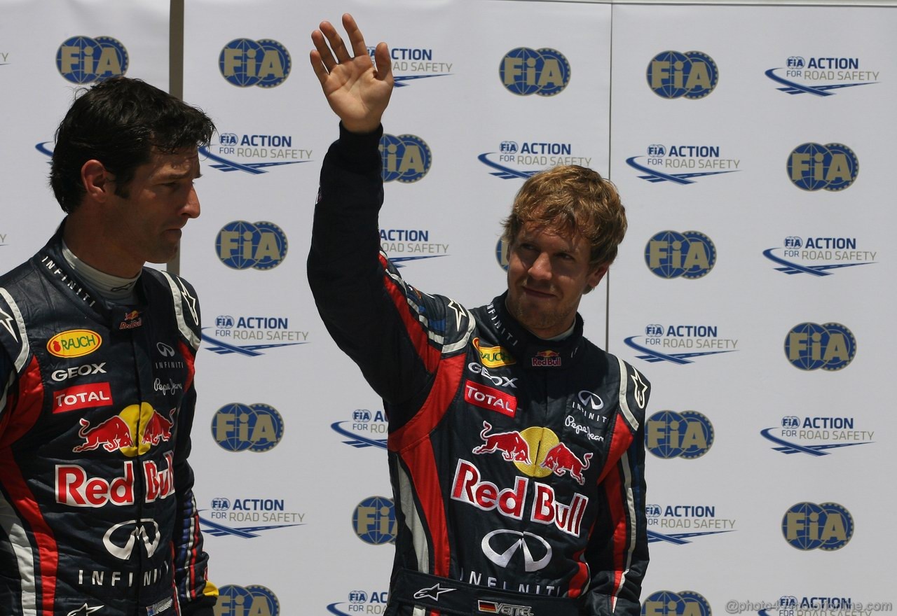 GP EUROPA, 25.06.2011- Qualifiche, Sebastian Vettel (GER), Red Bull Racing, RB7 pole position e Mark Webber (AUS), Red Bull Racing, RB7 secondo 