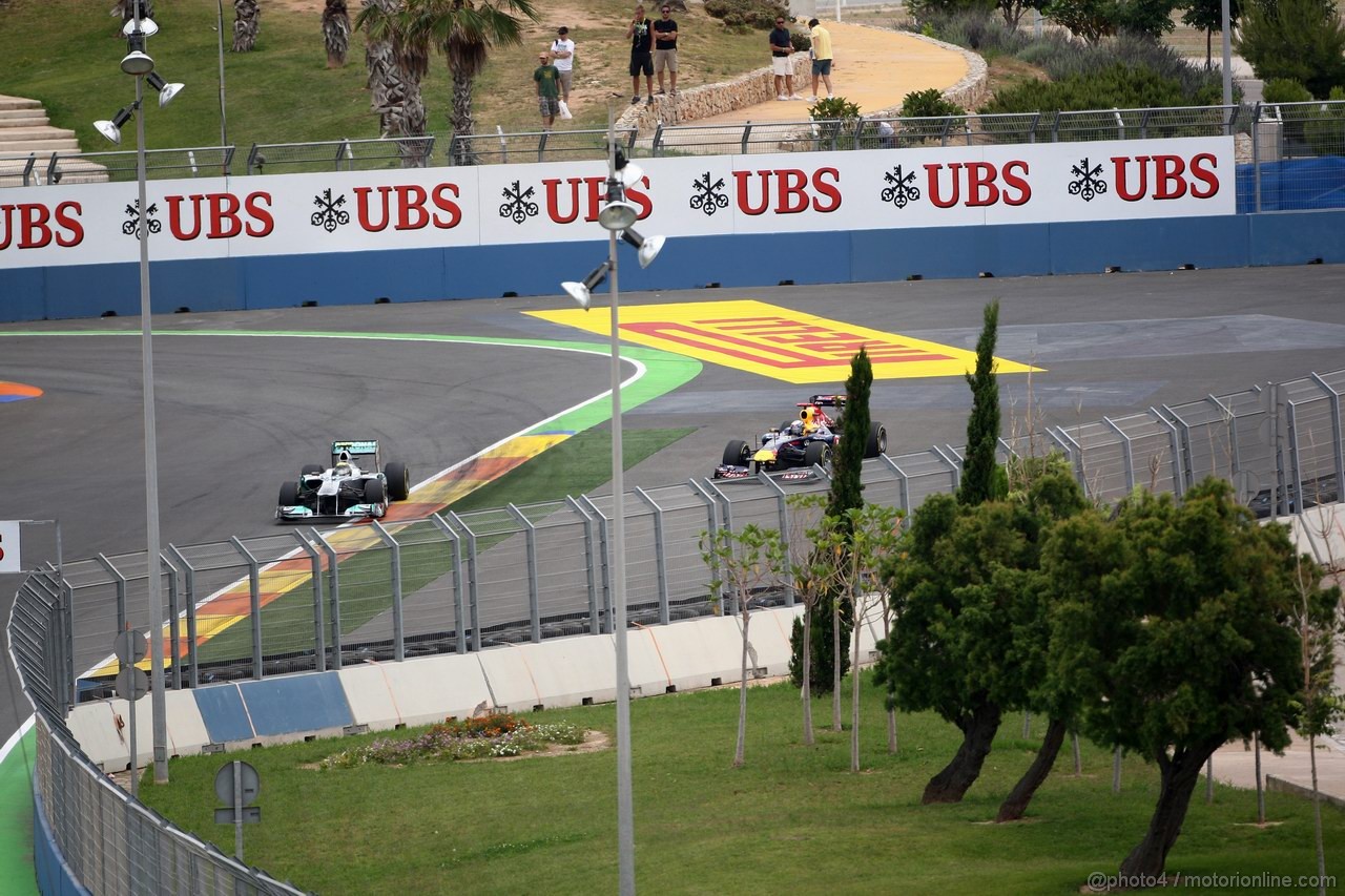 GP EUROPA, 24.06.2011- Prove Libere 2, Venerdi', Nico Rosberg (GER), Mercedes GP Petronas F1 Team, MGP W02 e Sebastian Vettel (GER), Red Bull Racing, RB7 