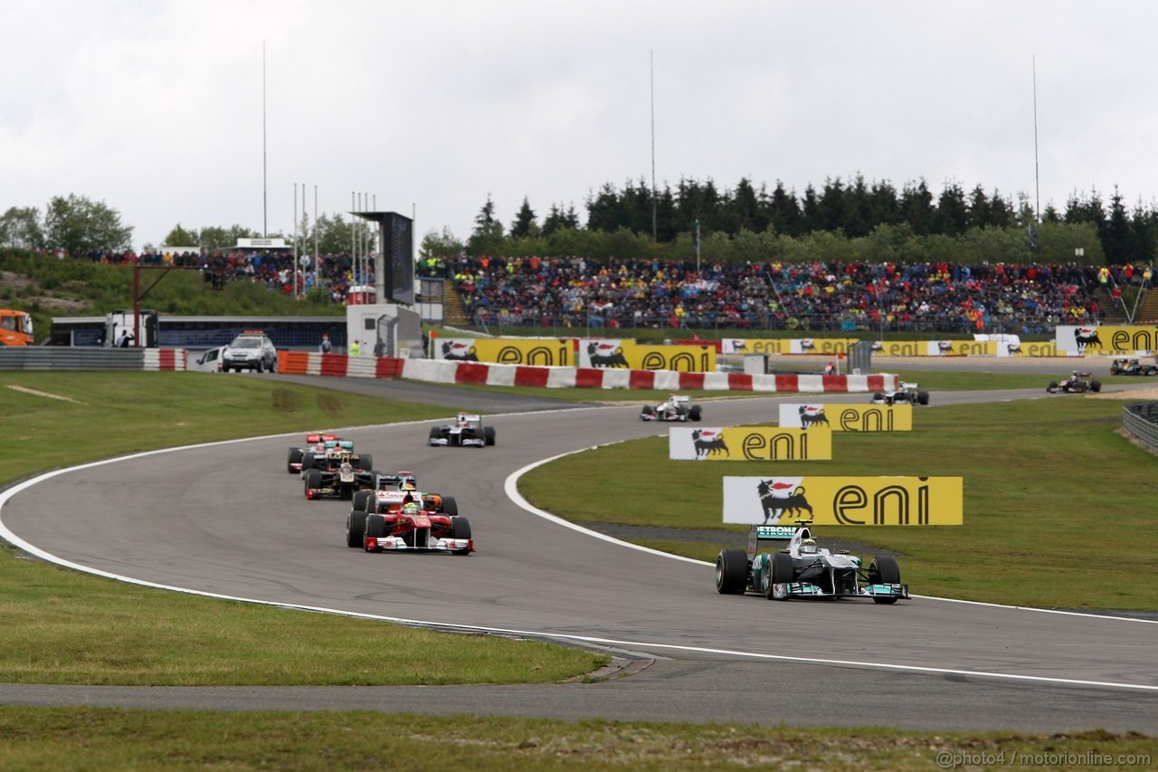 GP GERMANIA, 24.07.2011- Gara, Nico Rosberg (GER), Mercedes GP Petronas F1 Team, MGP W02 davanti a Felipe Massa (BRA), Ferrari, F-150 Italia 