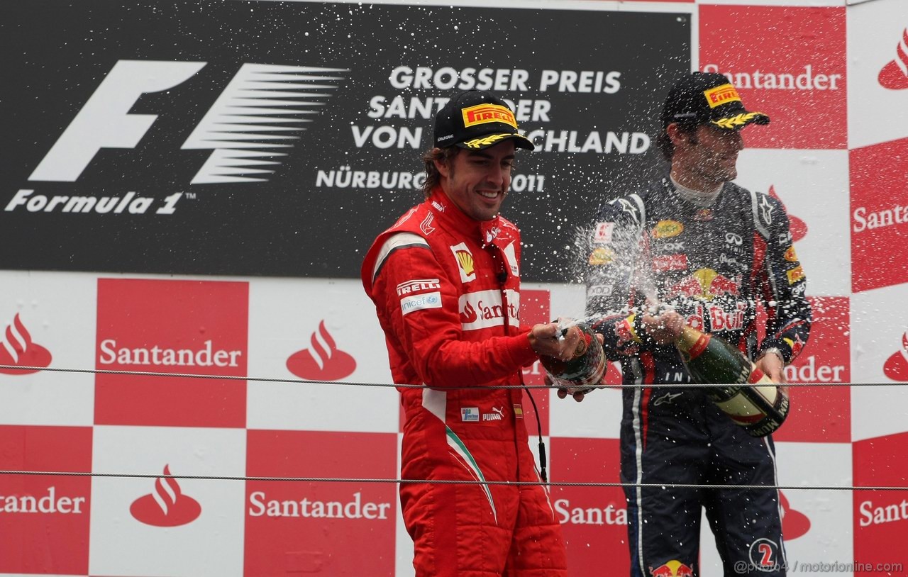 GP GERMANIA, 24.07.2011- Gara, Fernando Alonso (ESP), Ferrari, F-150 Italia secondo e Mark Webber (AUS), Red Bull Racing, RB7 terzo 