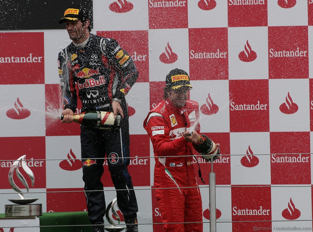 GP GERMANIA, 24.07.2011- Gara, Mark Webber (AUS), Red Bull Racing, RB7 terzo e Fernando Alonso (ESP), Ferrari, F-150 Italia secondo 