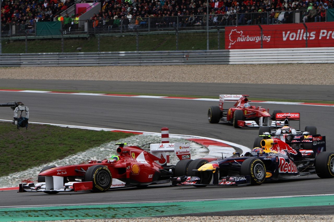 GP GERMANIA, 24.07.2011- Gara, Felipe Massa (BRA), Ferrari, F-150 Italia e Mark Webber (AUS), Red Bull Racing, RB7 