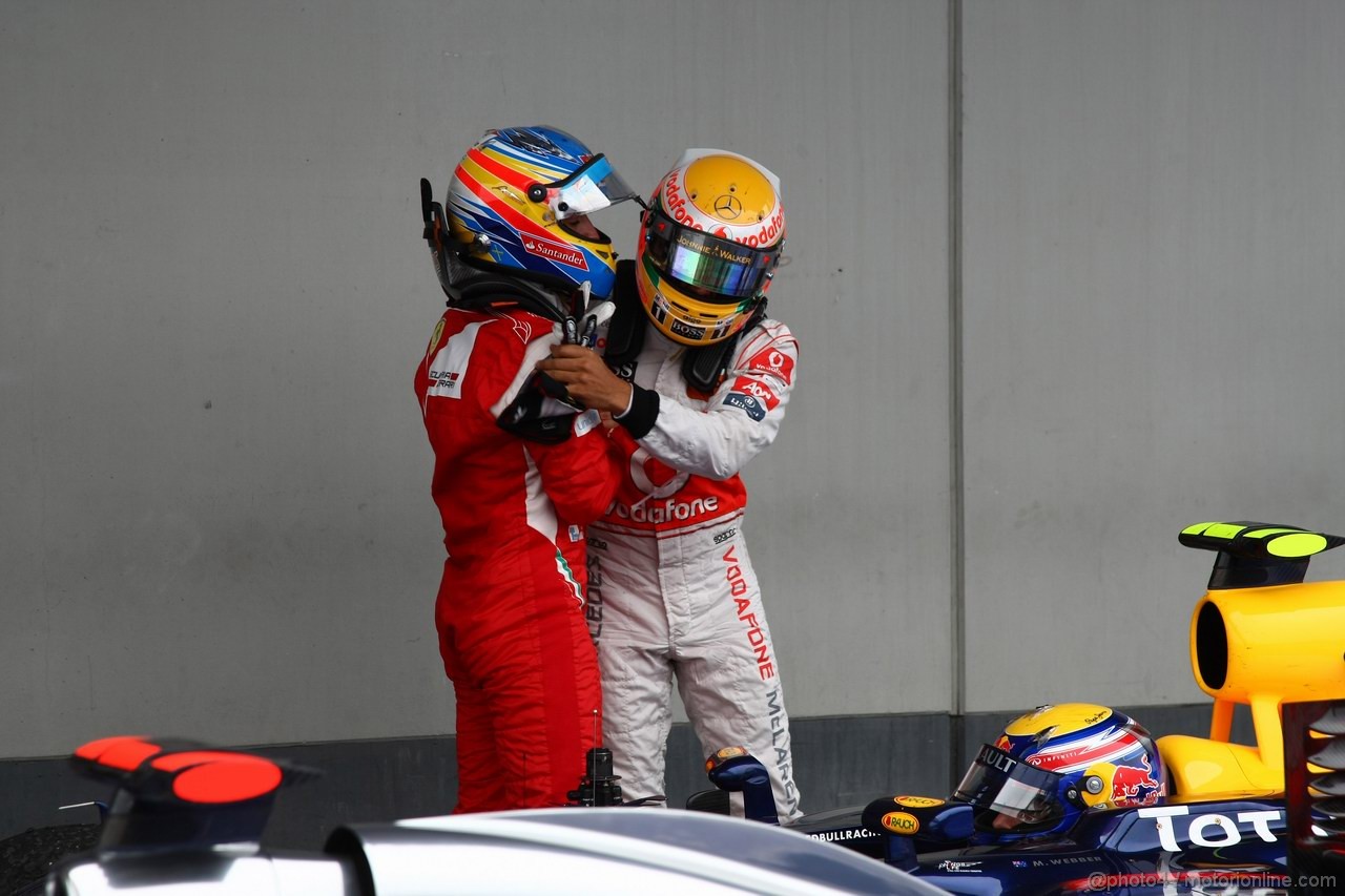 GP GERMANIA, 24.07.2011- Gara, Fernando Alonso (ESP), Ferrari, F-150 Italia secondo e Lewis Hamilton (GBR), McLaren  Mercedes, MP4-26 vincitore 