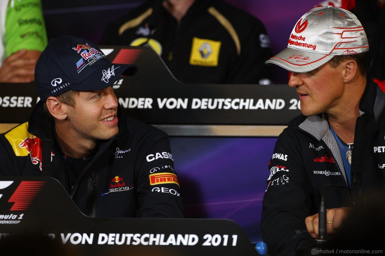 GP GERMANIA, 21.07.2011- Conferenza Stampa, Sebastian Vettel (GER), Red Bull Racing, RB7 e Michael Schumacher (GER), Mercedes GP Petronas F1 Team, MGP W02 