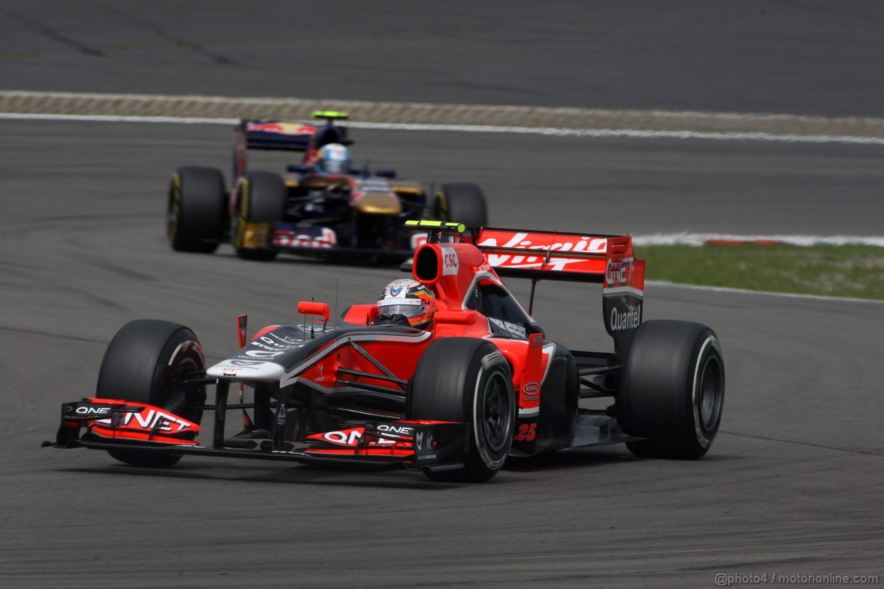 GP GERMANIA, 23.07.2011- Prove Libere 3, Sabato, Jerome D'Ambrosio (BEL), Marussia Virgin Racing VR-02 davanti a Jaime Alguersuari (SPA), Scuderia Toro Rosso, STR6 