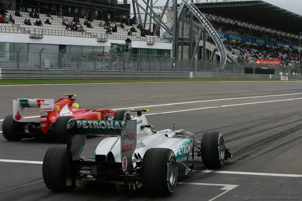 GP GERMANIA, 22.07.2011- Prove Libere 1, Venerdi', Felipe Massa (BRA), Ferrari, F-150 Italia e Nico Rosberg (GER), Mercedes GP Petronas F1 Team, MGP W02 