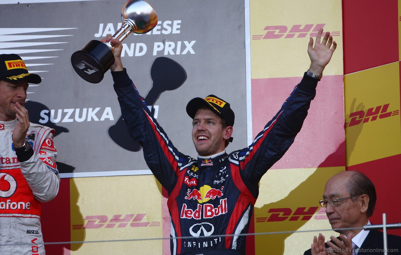 GP GIAPPONE, 09.10.2011- Sebastian Vettel (GER), Red Bull Racing, RB7, 2011 F1 Champion e terzo in the race