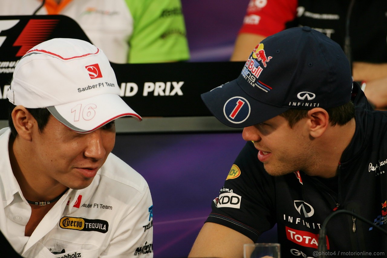 GP GIAPPONE, 06.10.2011- Conferenza Stampa, Kamui Kobayashi (JAP), Sauber F1 Team C30 e Sebastian Vettel (GER), Red Bull Racing, RB7 