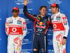 GP GIAPPONE, 08.10.2011- Qualifiche, Sebastian Vettel (GER), Red Bull Racing, RB7 pole position, Jenson Button (GBR), McLaren Mercedes, MP4-26 secondo e Lewis Hamilton (GBR), McLaren Mercedes, MP4-26 terzo