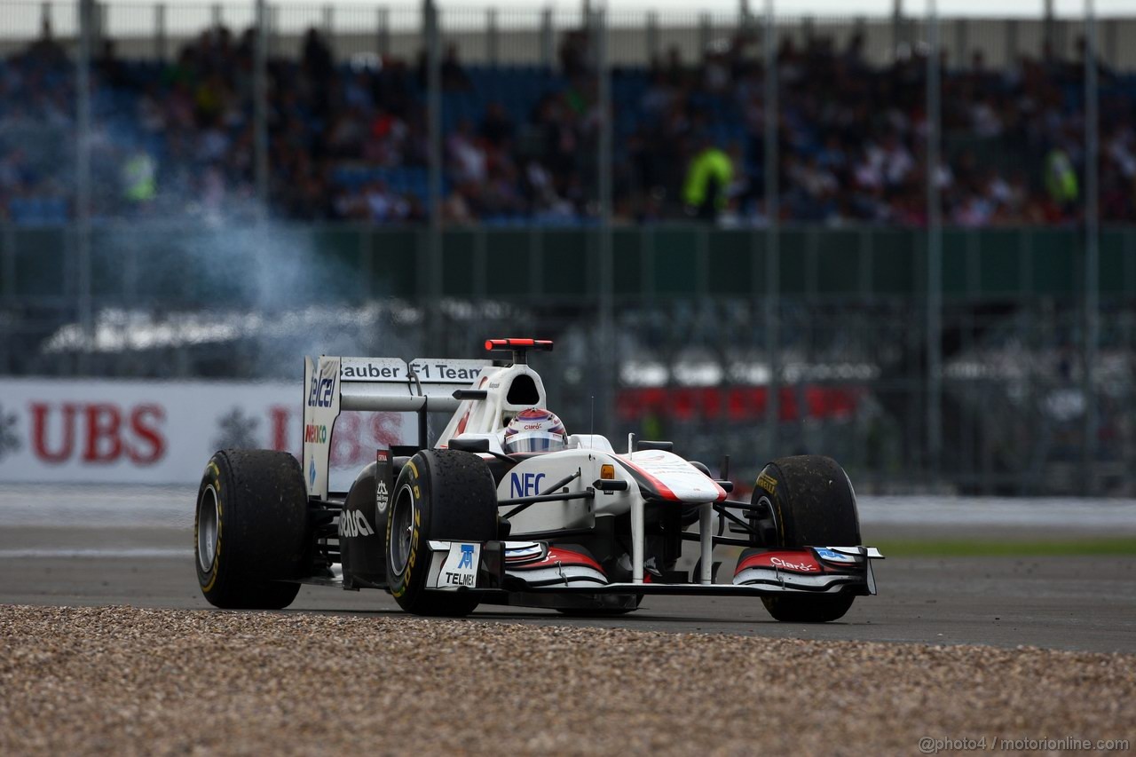 GP GRAN BRETAGNA, 10.07.2011- Gara, The engine of Kamui Kobayashi (JAP), Sauber F1 Team C30 smokes