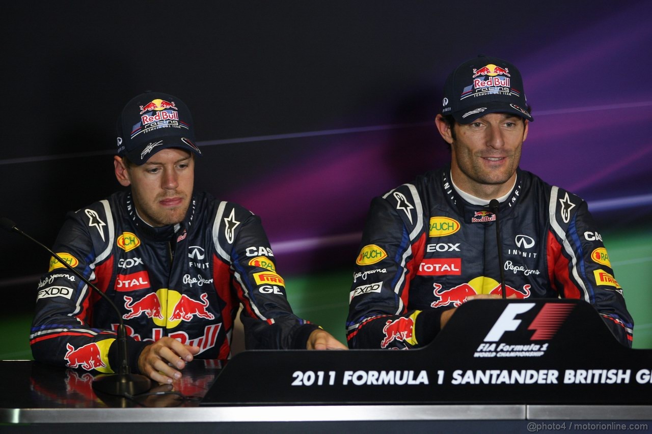 GP GRAN BRETAGNA, 09.07.2011- Qualifiche, Conferenza Stampa, Sebastian Vettel (GER), Red Bull Racing, RB7 e Mark Webber (AUS), Red Bull Racing, RB7 