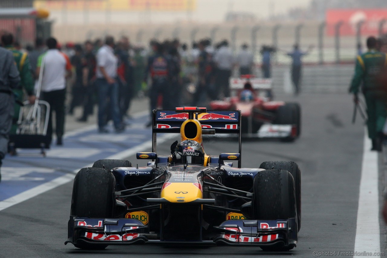 GP INDIA, Podium – 1st Sebastian Vettel (GER), Red Bull Racing, 2nd Jenson Button (GBR), McLaren Mercedes, 3rd Fernando Alonso (ESP), Ferrari & Adrian Newey (GBR), Red Bull Racing, Technical Operations