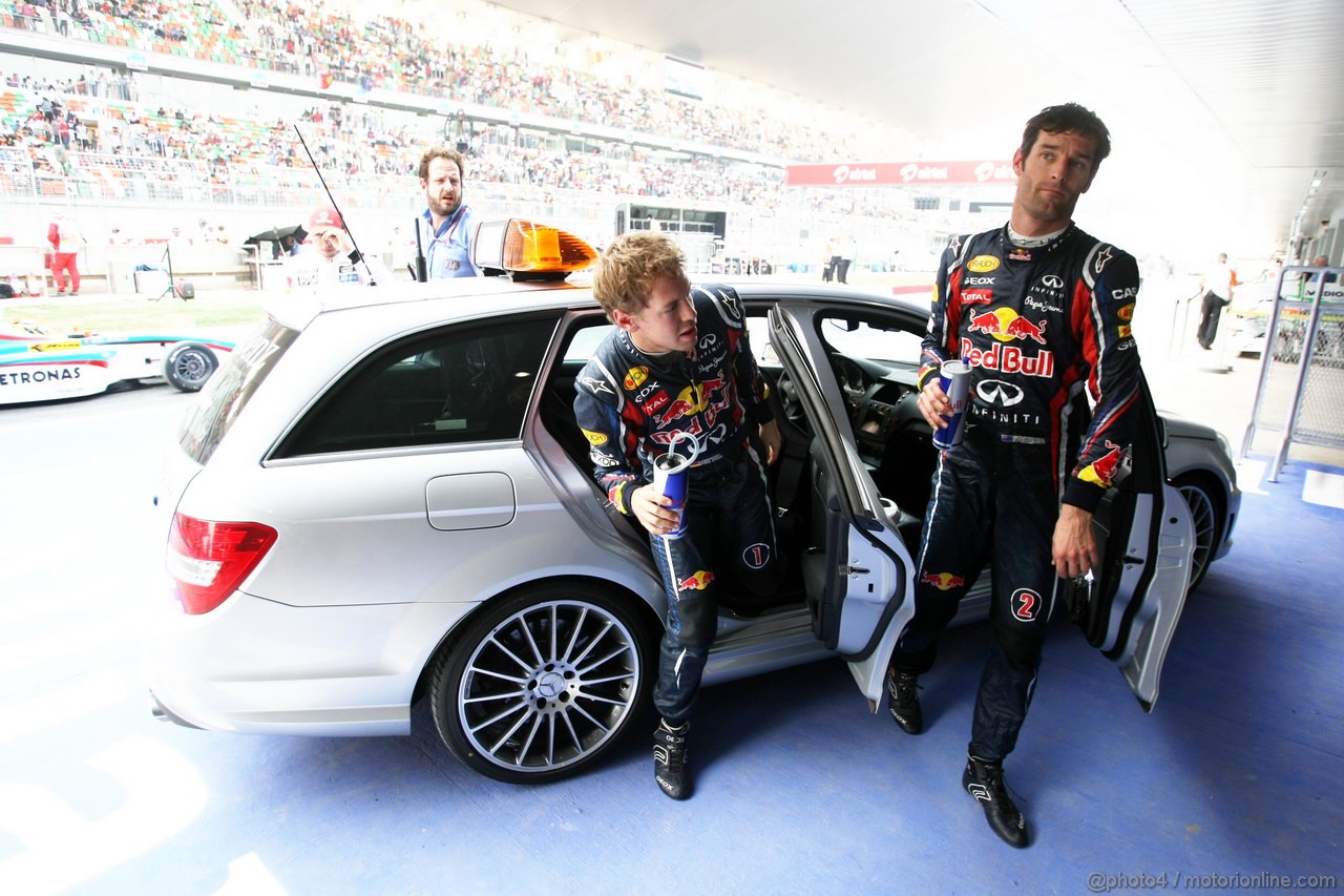 GP INDIA, Qualifiche � 1st Sebastian Vettel (GER), Red Bull Racing, 2nd Lewis Hamilton (GBR), McLaren Mercedes & 3rd Mark Webber (AUS), Red Bull Racing