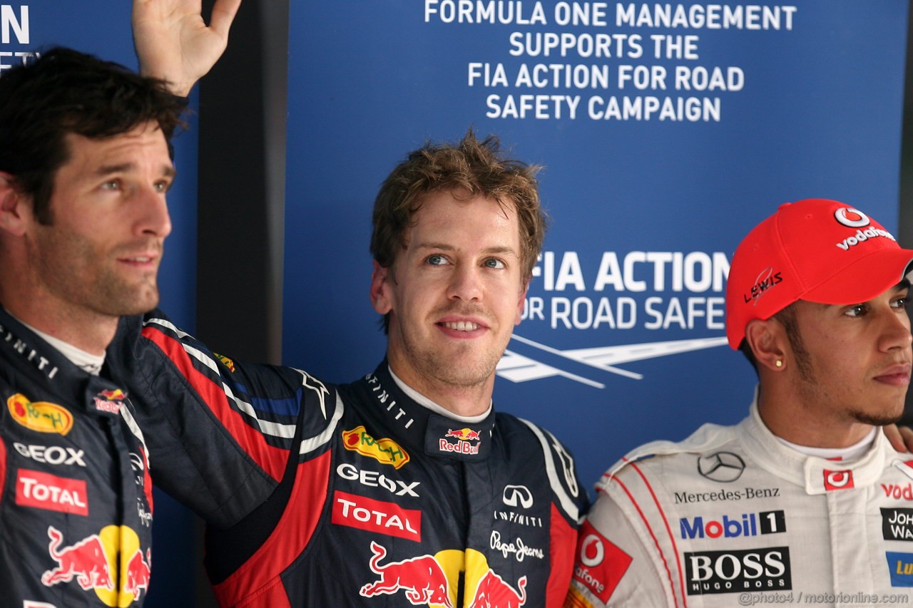 GP INDIA, Qualifiche – 1st Sebastian Vettel (GER), Red Bull Racing, 2nd Lewis Hamilton (GBR), McLaren Mercedes & 3rd Mark Webber (AUS), Red Bull Racing