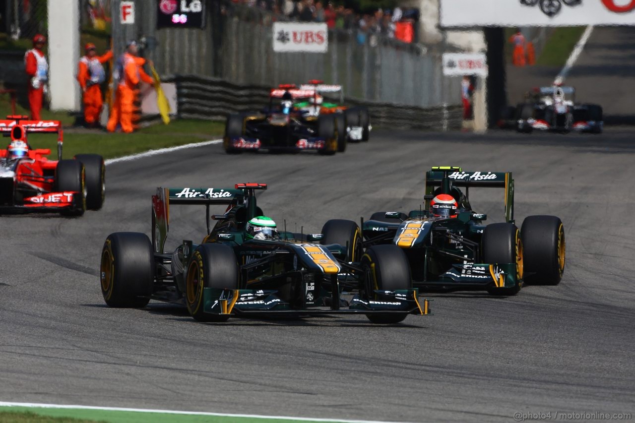 GP ITALIA, 11.09.2011- Gara, Heikki Kovalainen (FIN), Team Lotus, TL11 e Jarno Trulli (ITA), Team Lotus, TL11 