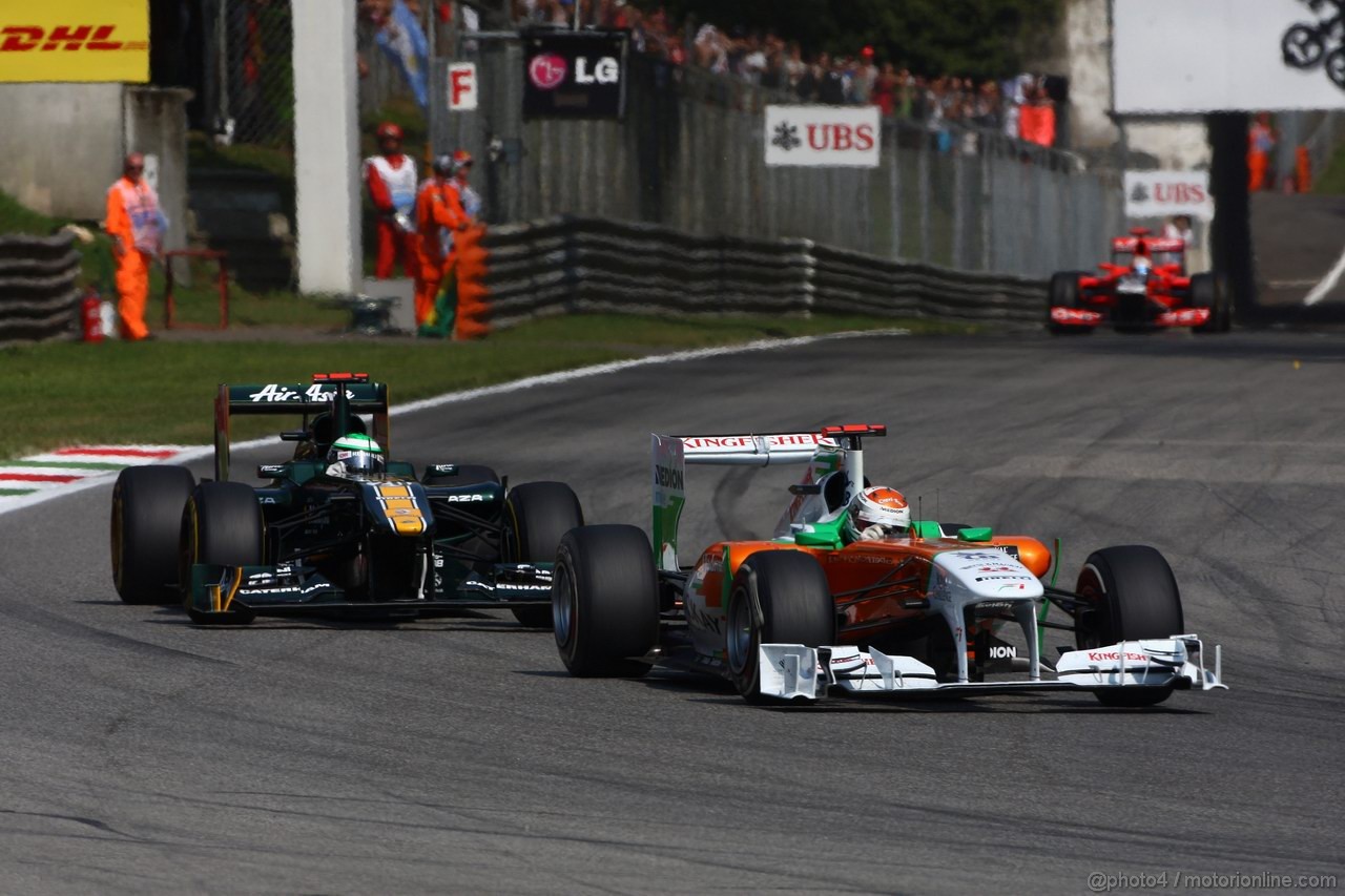 GP ITALIA, 11.09.2011- Gara, Heikki Kovalainen (FIN), Team Lotus, TL11 e Adrian Sutil (GER), Force India F1 Team, VJM04 