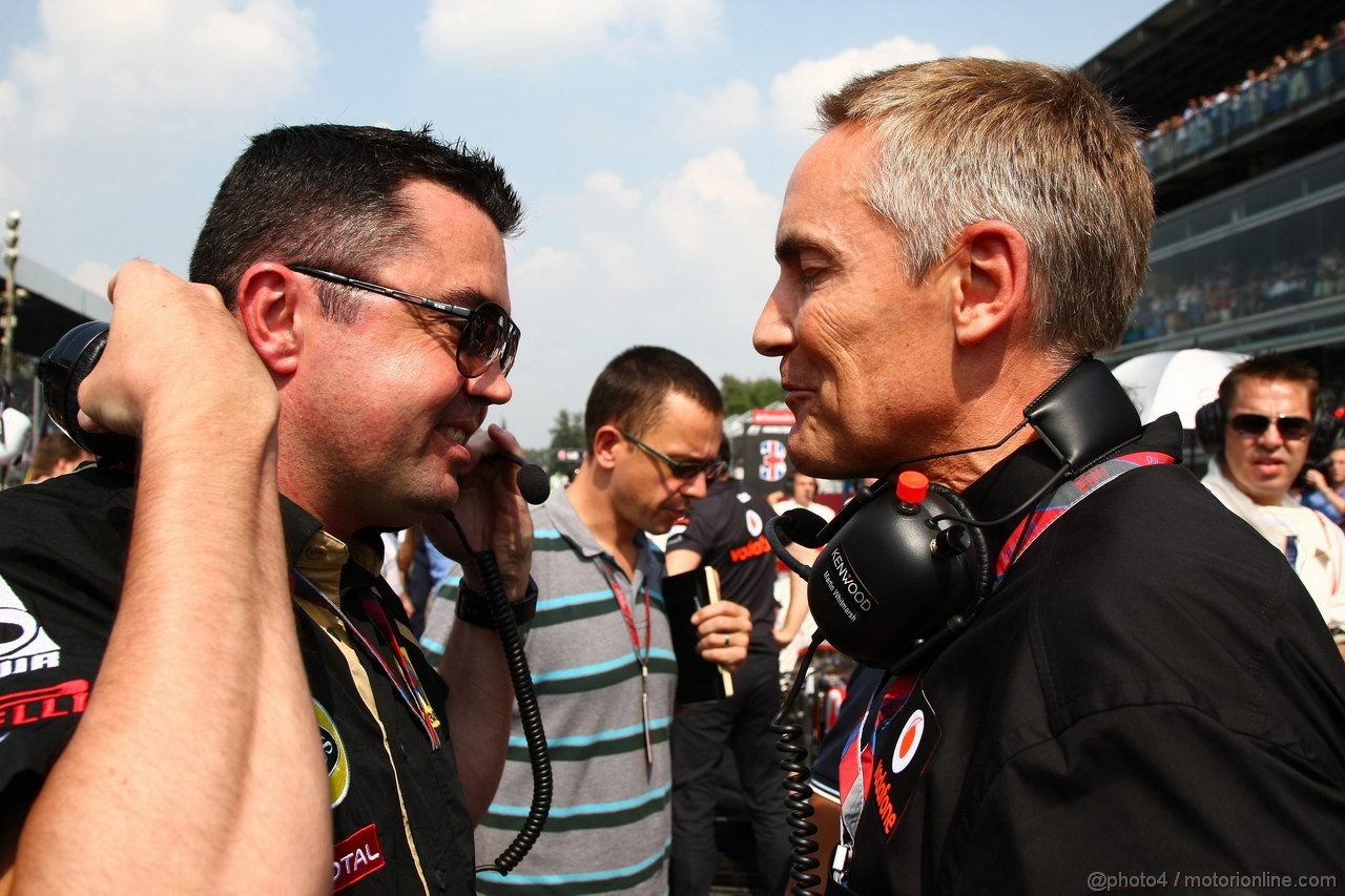 GP ITALIA, 11.09.2011- Gara, Eric Boullier (FRA), Team Manager, Renault F1 Team e Martin Whitmarsh (GBR), Chief Executive Officer Mclaren 