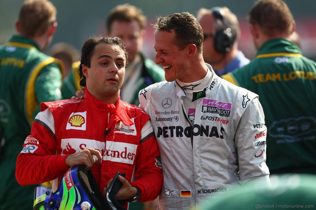 GP ITALIA, 11.09.2011- Gara, Felipe Massa (BRA), Ferrari, F-150 Italia e Michael Schumacher (GER), Mercedes GP Petronas F1 Team, MGP W02 