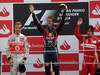 GP ITALIA, 11.09.2011- Gara, Sebastian Vettel (GER), Red Bull Racing, RB7 vincitore, Jenson Button (GBR), McLaren  Mercedes, MP4-26 secondo e Fernando Alonso (ESP), Ferrari, F-150 Italia terzo 