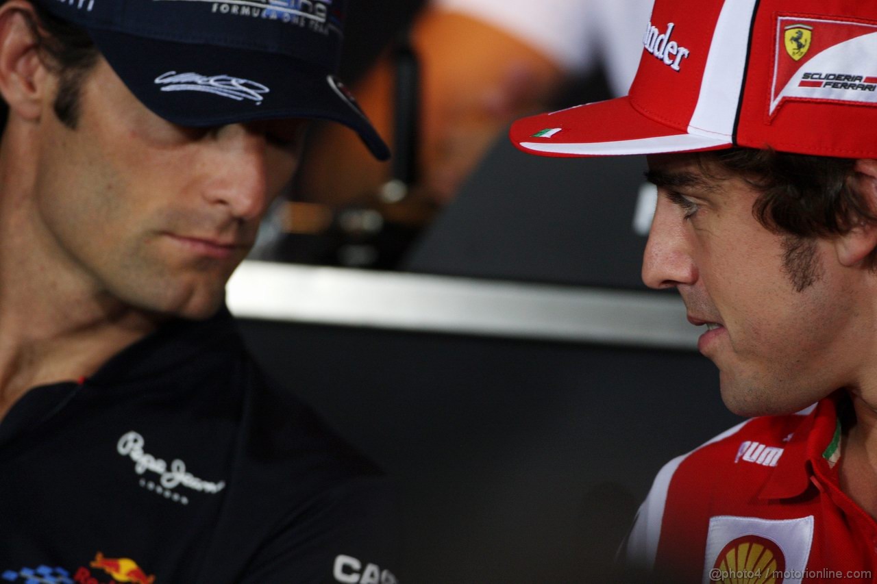 GP ITALIA, 08.09.2011- Conferenza Stampa, Mark Webber (AUS), Red Bull Racing, RB7 e Fernando Alonso (ESP), Ferrari, F-150 Italia 