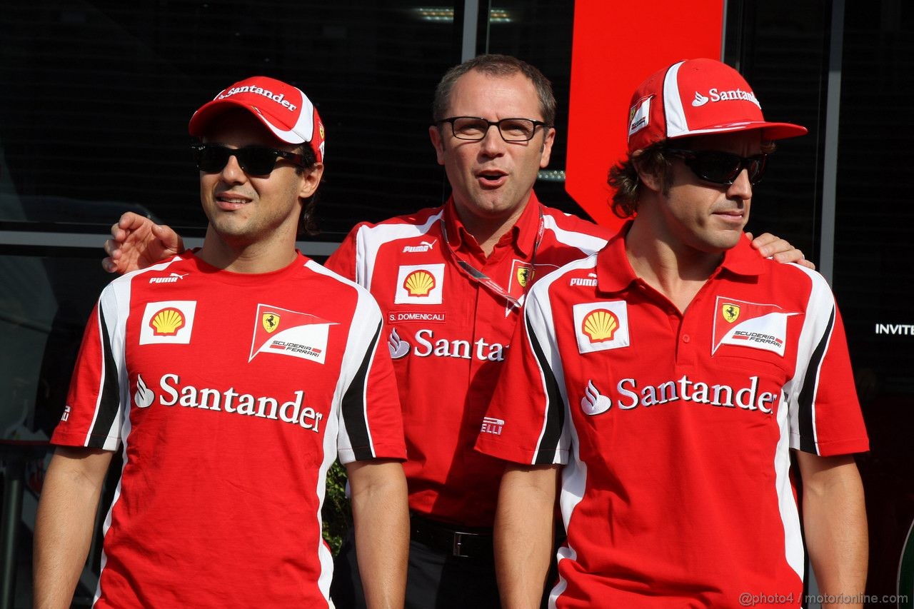 GP ITALIA, 08.09.2011- Felipe Massa (BRA), Ferrari, F-150 Italia, Stefano Domenicali (ITA), Team Principal e Fernando Alonso (ESP), Ferrari, F-150 Italia 