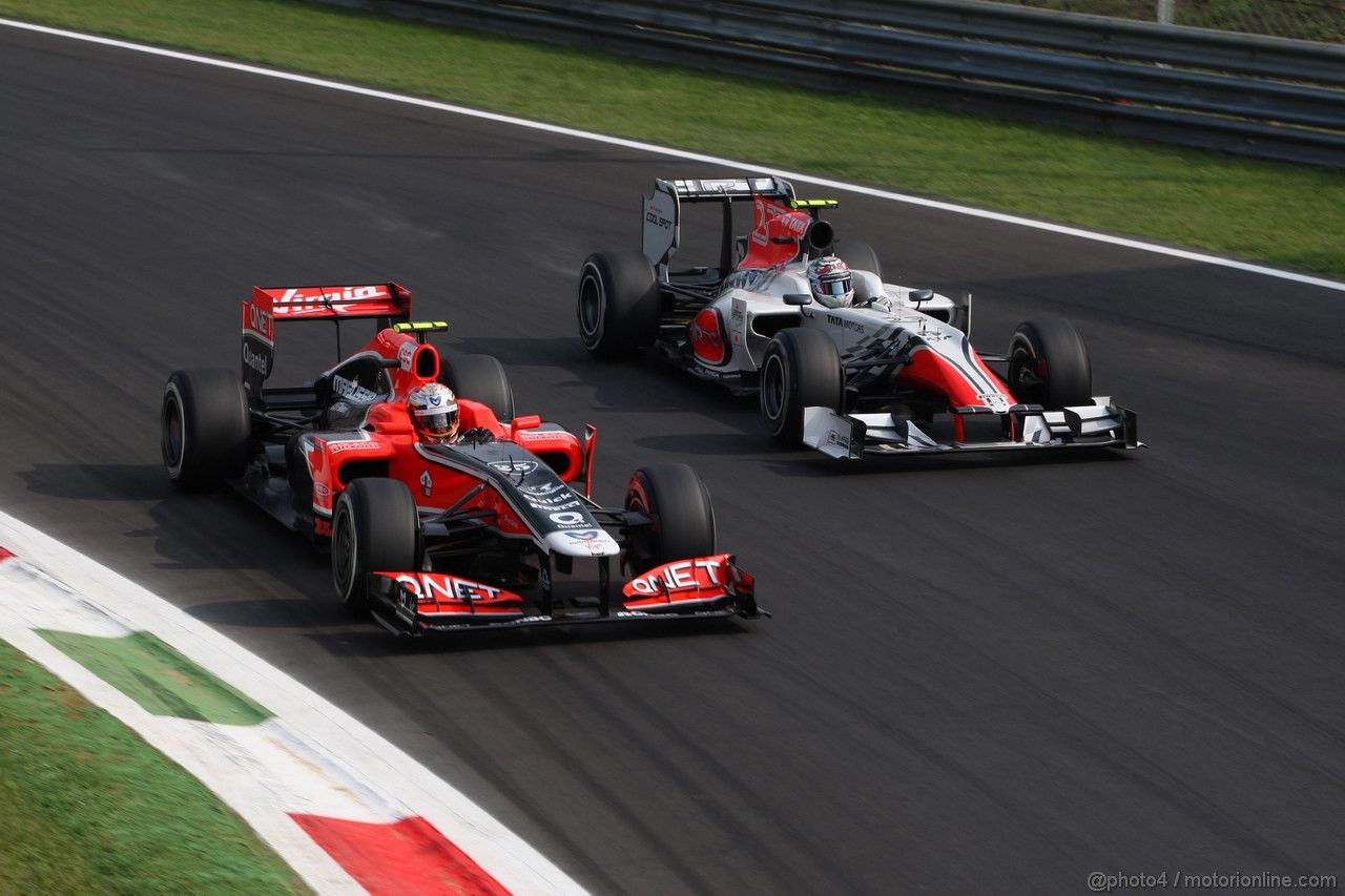 GP ITALIA, 10.09.2011- Prove Libere 3, Sabato, Jerome D'Ambrosio (BEL), Marussia Virgin Racing VR-02 e Vitantonio Liuzzi (ITA), HRT Formula One Team 