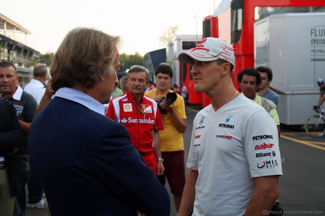 GP ITALIA, 10.09.2011- Luca Cordero di Montezemolo (ITA), President Ferrari  e Michael Schumacher (GER), Mercedes GP Petronas F1 Team, MGP W02 