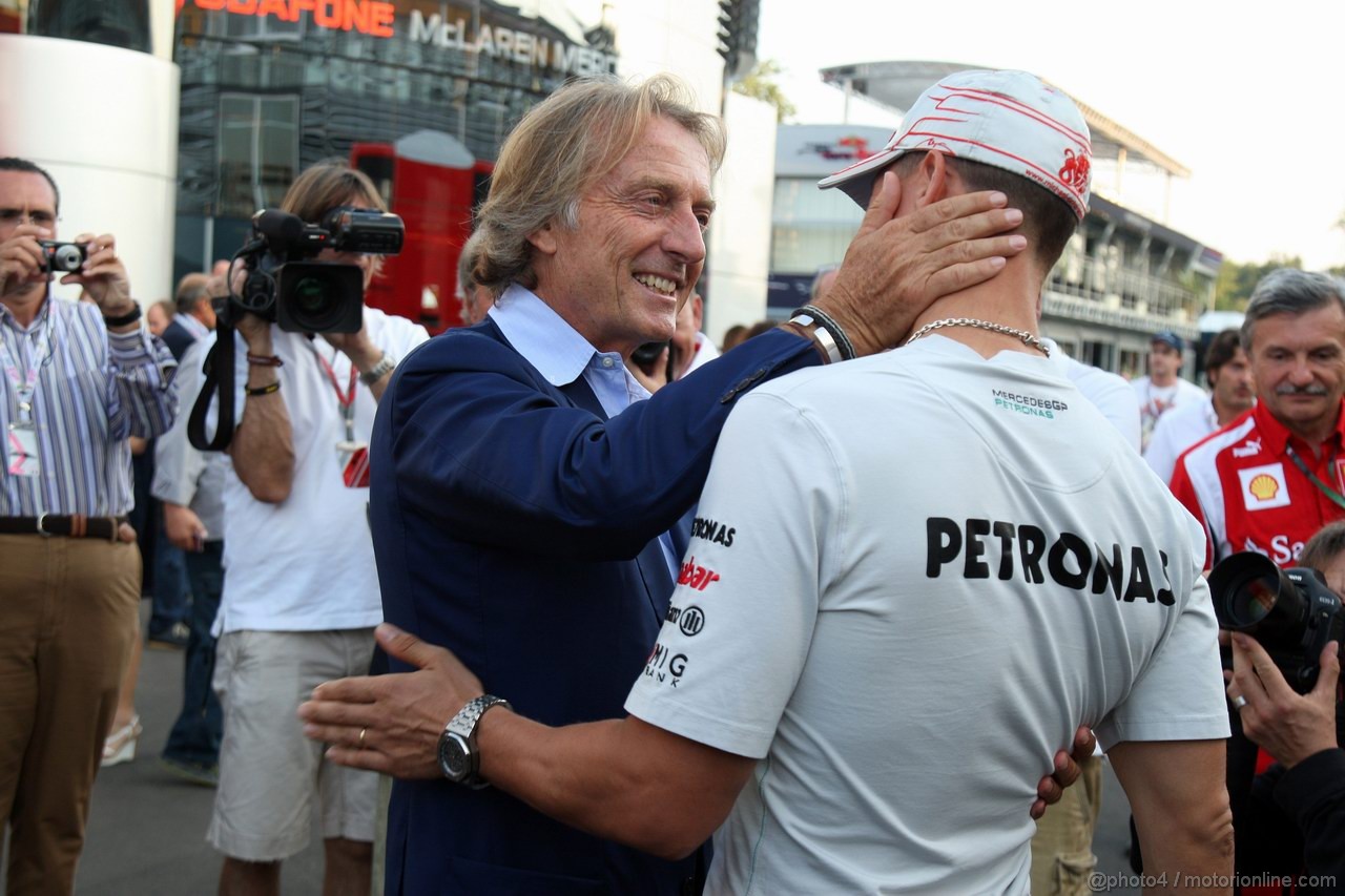 GP ITALIA, 10.09.2011- Luca Cordero di Montezemolo (ITA), President Ferrari e Michael Schumacher (GER), Mercedes GP Petronas F1 Team, MGP W02