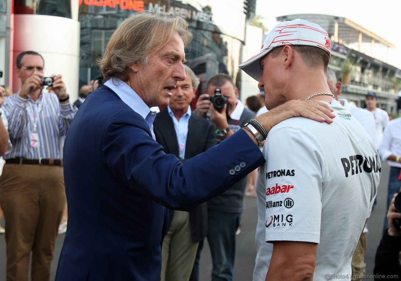 GP ITALIA, 10.09.2011- Luca Cordero di Montezemolo (ITA), President Ferrari  e Michael Schumacher (GER), Mercedes GP Petronas F1 Team, MGP W02 