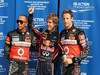 GP ITALIA, 10.09.2011- Qualifiche, Sebastian Vettel (GER), Red Bull Racing, RB7 pole position, Lewis Hamilton (GBR), McLaren Mercedes, MP4-26 secondo e Jenson Button (GBR), McLaren Mercedes, MP4-26 terzo