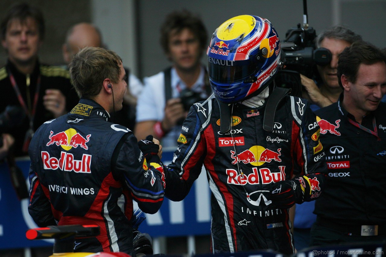 GP KOREA, 16.10.2011- Gara, Sebastian Vettel (GER), Red Bull Racing, RB7 vincitore e Mark Webber (AUS), Red Bull Racing, RB7 secondo 