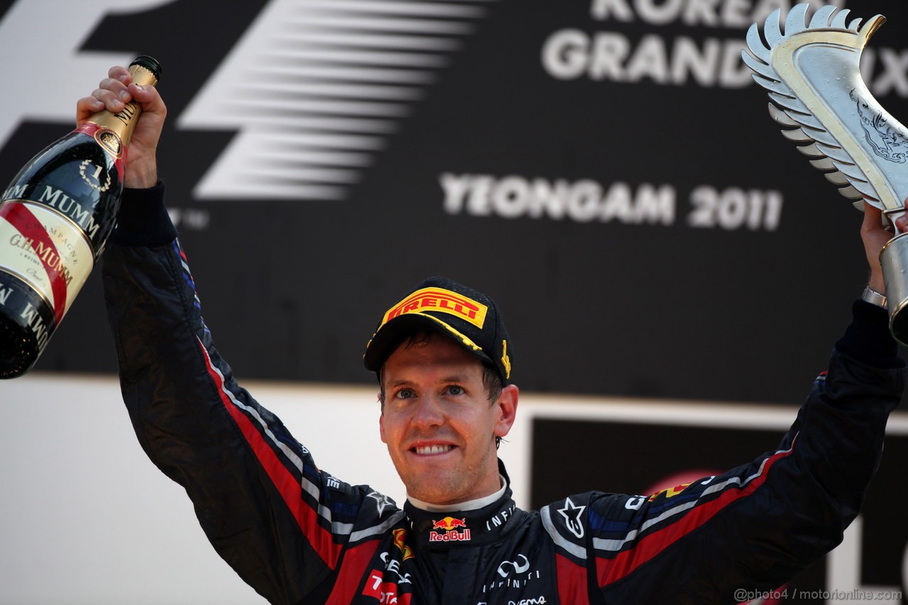 GP KOREA, 16.10.2011- Gara, Sebastian Vettel (GER), Red Bull Racing, RB7 vincitore 