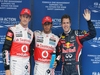 GP KOREA, 15.10.2011- Qualifiche, Lewis Hamilton (GBR), McLaren  Mercedes, MP4-26 pole position, Sebastian Vettel (GER), Red Bull Racing, RB7 secondo e Jenson Button (GBR), McLaren  Mercedes, MP4-26 terzo 